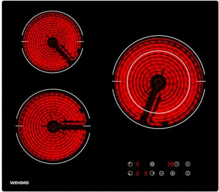 WEHIMO Plaque Vitrocéramique 3 Feux Encastrable, 5500W, 9 Niveaux de Température, Commande Tactile, Sécurité Enfant, Minuterie de 1 à 99 Minutes, Compatible avec Toutes les Casseroles