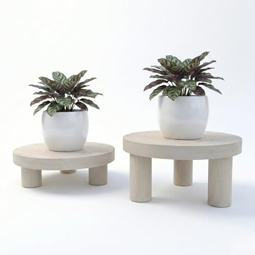 Perimvo Blumenhocker 2er-Set Paulownia Holz, 2 Höhen, Natur, Ø 18 cm