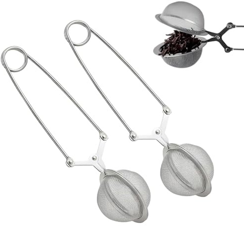 2 pinze da tè per tè sfuso, 4,5 × 16 cm, in acciaio inox inox, forma sferica, colino da tè, infusore per tazze, amanti del tè, argento