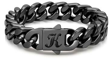 Bandmax Initiale Armbänder für Männer Panzerarmband Herren Edelstahl Armband mit Buchstaben Miami Gliederarmband 19/21/23cm Letter Armband mit Gravur Personalisiertes Armschmuck für Papa Freund Sohn