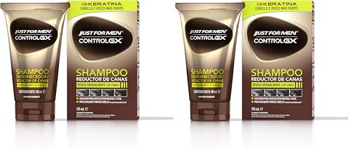 Just For Men Control GX Champú Reductor de Canas para Hombre, Reduce Las Canas Gradualmente en Cada Lavado, Con Aceite De Coco Y Aloe Vera, Para Todos Los Tonos, 118ml (Paquete de 2)