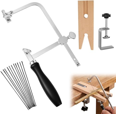 3-in-1 Professional Jeweler's Saw Kit - Adjustable Silver Steel Saw Frame, 144 Assorted Blades (4/0 to 2) & V-Slot Wooden Bench Pin with Clamp - Precision Cutting Tool Set for Jewelry, Metal & Wood
