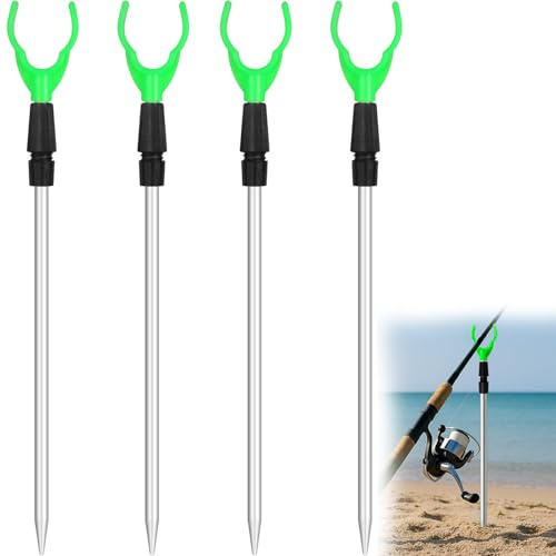 GYTFOG Fishing Rod Holder, Adjustable Stainless Steel Rod Rest, 4-Piece Bank Sticks Set, Portable Fishing Rod Stand,Telescopic Fishing Rod Stand Set 36-50cm for Sea Lake River Anglers Coarse Carp