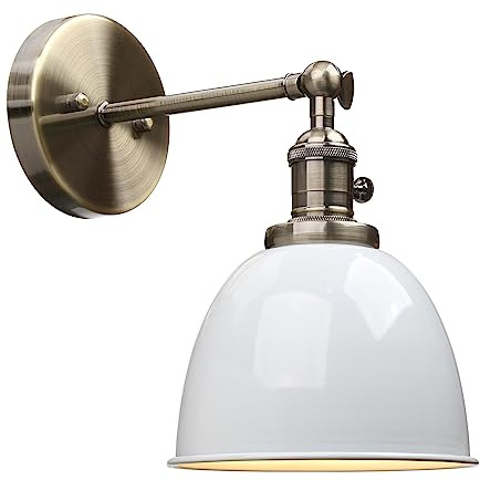 Pathson Métal Réglable Applique Luminaire Style de Bol en Fer Abat-jour Lampe Murale Industrial Rétro Eclairage Blanche(pas d'ampoule)