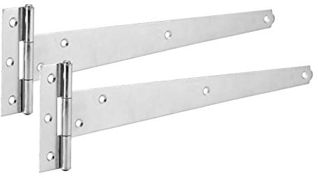 XFORT® 2 Pack Zinc Plated 300 mm T-Hinge, Metal Tee Hinges with Shiny Finish that Protect Against The Weather, Ideal for External Use As Hinges On Gate, Shed and Barn Doors (Pair)