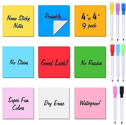 Zayvor 9 Notizzettel Aus Bunte Haftnotizen Sticky Notes Farbige Wiederverwendbare Whiteboard Aufkleber Büchern Entfernbar Beschriften,8 Abwischbarer Stift Whiteboard-Marker