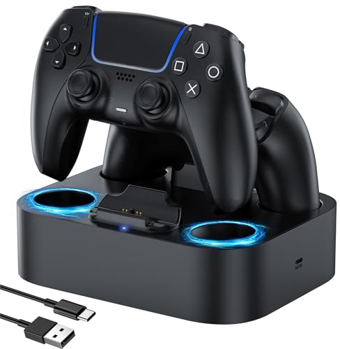 LVFAN Station de Charge Double pour manettes PS5 | Station de charge rapide avec protection intelligente, compatible avec les manettes DualSense et DualSense Edge, noire