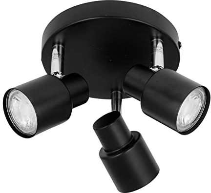 firstchoicelighting Black Bathroom Ceiling Spotlight, Modern 3 Way Adjustable Spot Light Fitting, IP44 Rated, LED Compatible