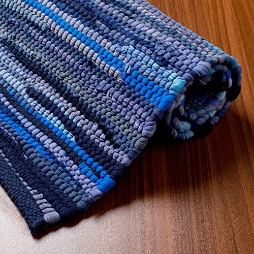 Savi Home Hand Woven 100% Cotton Chindi Rag Rug 20x32 - Navy Multi, Recycled Reversible Rug, Boho Farmhouse Rugs for Living Room, Dining Room, Kitchen, Entryway, Bedroom Rugs
