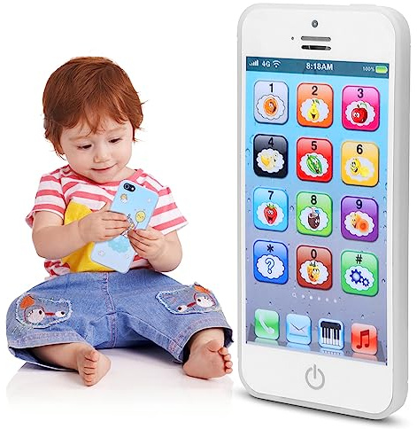 Teléfono de Juguete para Bebés, Niños de 1 a 6 Años de Edad, Aprendizaje de Música LED, Juguetes Móviles para Niños que Juegan, Niñas, Niños, Teléfonos Falsos, Regalos para Niños (Blanco)
