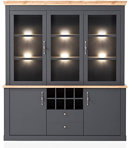 Lomadox Buffetschrank Vitrine Wohnzimmer Esszimmer inkl. Beleuchtung mit Flascheneinteilung, B/H/T ca. 184/205/44 cm