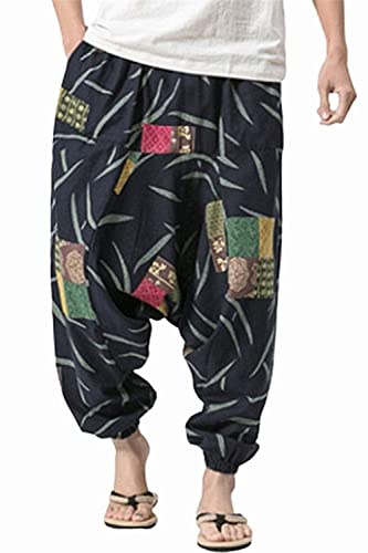 perdontoo Mens Casual Harem Pants Fancy Print Wide Leg Baggy Trousers (Color 2, S)