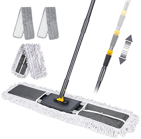 Myiosus Mocio Lavapavimenti, Grande Mocio Industriale Piatto con Manico in Acciaio Inox Regolabile da 154 cm, Mop Lavapavimenti Professionale con 3 Panni in Microfibra, per Ufficio
