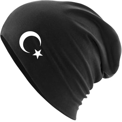 Huuraa Slouch Beanie Türkei Halbmond und Stern Geschenk | Erwachsenen Wintermütze Baumwolle und Elasthan Mütze Geschenkidee doppellagige Baumwollmütze
