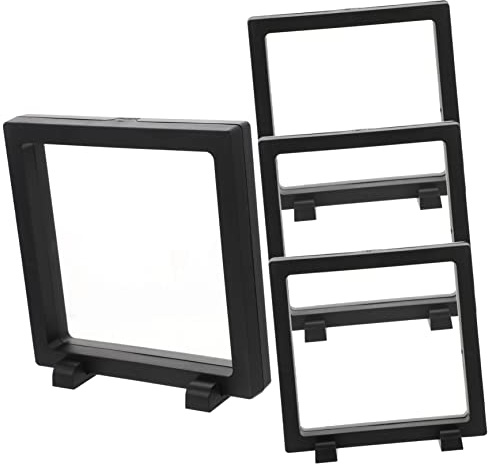Cabilock Lot de 4 Cadres Flottants Noirs en PE Effet 3D, Structure Créative Simple pour Affichage Pratique de Bijoux, Vitrine Flottante Élégante 14x14cm