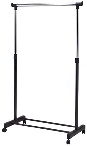 AAMEN Rolling Clothes Rail with Wheels & Shoe Rack - Adjustable, Heavy Duty Portable Collapsible Garment Hanger for Bedroom - 30Dx87Wx165H (Black)