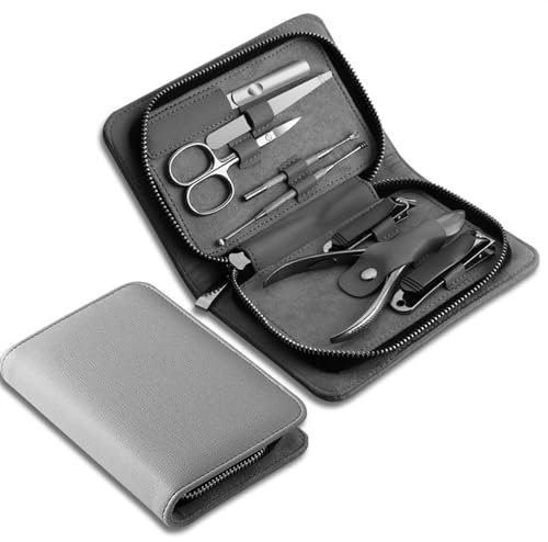 XUCHIL Nagelknipser Geschenkset 8-teiliges professionelles Nagelknipser-Set, Maniküre-Set, Maniküre-Set, Edelstahl, Nagelpflege-Set, Pediküre-Pflegeset mit Leder-Reiseetui (Color : Gray Set)