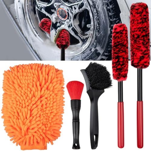 Preciva Car Cleaning Kit, 5pcs Automobile Detailing Wheel Brush Washing ToolKit with Car Cleaner Gloves for Interior, Exterior, Leather, Dashboard