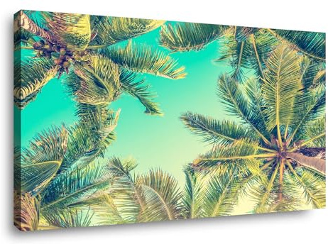 Visario Leinwandbild 120x80 cm 5028 Palmen Strand Tropisch Wandbild 5028 auf Holzrahmen gespannt - Moderne Wanddekoration Strandmotiv Karibik Meer - Fertig aufhängbar Wohnzimmer Schlafzimmer Büro Deko