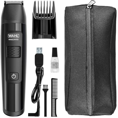 Wahl Manscaper Lithium Groin and Body Trimmer, Fully Waterproof, Wet/Dry Use, Smart Trim Technology LED, Safe-Touch Ballpoint Blades, Rechargeable, Black