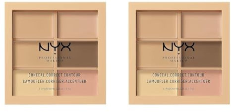 NYX Professional Makeup Conceal, Correct, Contour Palette, Sechs Farbtöne, Cremige Textur, Untertöne, Farbton: Light (Packung mit 2)