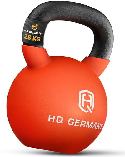 HQ Germany® Kettlebell Neopren [optimaler Bodenschutz] - Kugelhantel 2-32kg | Einteiliger Gusskern, pulverbeschichteter Griff, ±2% kalibriert, ergonomisch je Gewicht, Neoprenschicht