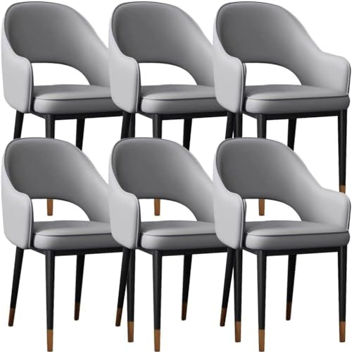 Widppsopt Küchen-/Esszimmerstühle aus künstlichem Nappaleder, 6er-Set, ergonomische Stühle mit Armlehnen, Rückenlehne, Sitzfläche, stabile Metallbeine aus Karbonstahl, Lounge-Thekenstühle für Küche,
