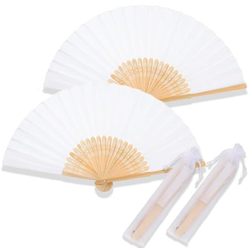 JOOTUEPO Portables Éventails Pliants, 2 Pièces Ventilateurs Pliables Style Japonais Éventails à Main Pliants Bambou pour Decoration Fête Mariage Cadeau