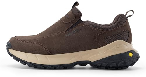 FitVille Extra Anchos Zapatillas de Senderismo Hombre Sin Cordones Zapatos para Nordic Walking Zapatillas Casual Slip-on Marrón 46 EU Ancho
