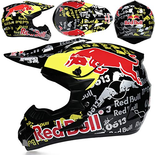 SMTSEC Motorradhelm Cross Damen Herren Full Face MTB Helm Motocross Helm DOT/ECE-Zertifizierter Mit Schutzbrillen Maske Handschuhe Downhill Helm Mopedhelm Schutzhelm Für Cruiser Chopper,Black/D-S