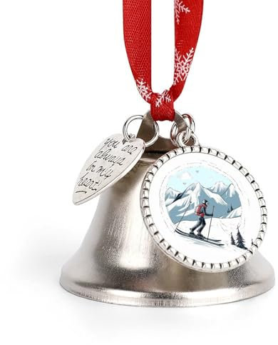Weihnachtsglocke mit Ski-Thema, Weihnachtsglocke, Ornament, Metall, Weihnachtsbaumdekoration, Glocken für drinnen und draußen, dekorative hängende Schlittenglocke für Urlaub, Party-Dekoration