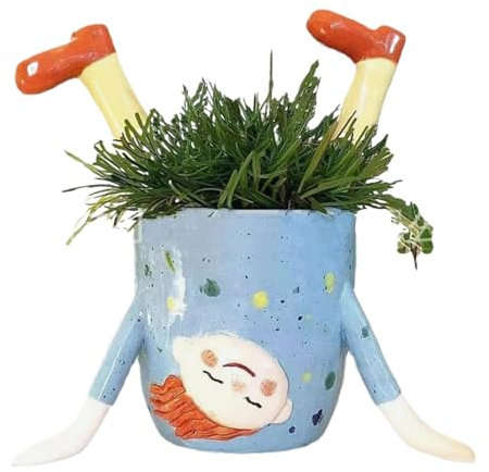 Generisch Grazioso vaso di fiori, novità, ragazza interessante con ornamenti in vaso rovesciati, per piante, piante grasse, cactus, idea regalo di Natale