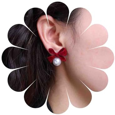 Cybche Orecchini A Fiocco Di Velluto Rosso Orecchini Di Perle Bianche Orecchini A Perno Fiocco Di Camoscio Rosso Spesso Orecchini Di Perle Bowknot Matrimonio Orecchini Di Perle Bowknot Gioielli