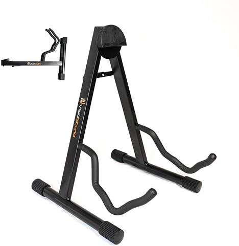 Folding Guitar Stand Universal Portable Metal A-Frame Floor Stand | Acoustic Guitar Compatible, Classical Guitar Compatible, Electric Guitar Compatible, Bass Guitar Compatible