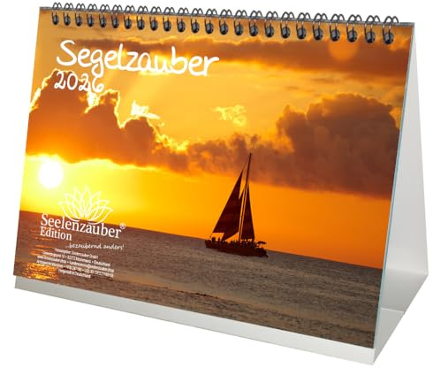 Segelzauber DIN A5 Tischkalender für 2026 Segelschiffe und Meer - Geschenkset Inhalt: 1x Kalender, 1x Weihnachtsanhänger (insgesamt 2 Teile)