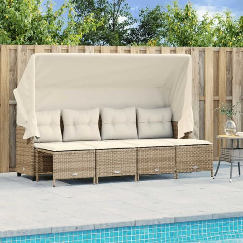 Fasba Garten Sofa Garnitur 5-TLG., Gartenmöbel Set mit Kissen Dach, Sitzgruppe für Garten Terrasse, Lounge Hocker Sitzgarnitur, Beige Poly Rattan/ 1437