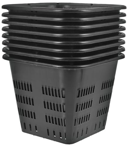 Hydroponics Net Pots, 8Pcs Slotted Mesh Net Cups, Plastic Hydroponic Square Planting Bucket for Indoor and Balcony