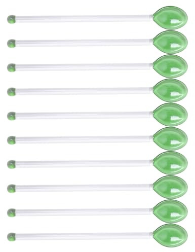 DimyFew 10 Cucharillas de Té de Mango Largo, Herramientas de Vidrio para Mezclar Bebidas Frías Y Postres, Verde, Individual