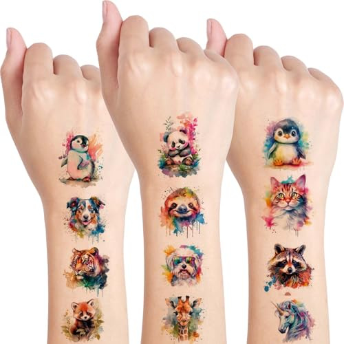 Qpout 10 Blätter Tiere temporäre Tattoos für Kinder, niedliche Tiere Aufkleber für Geburtstagspartys, Karneval Zugaben, Klassenzimmer Belohnungen für Jungen und Mädchen