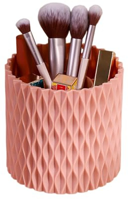 Rotating Makeup Brush Storage Tube Cosmetic Box Desktop Pen Holder Lipstick Eyeshadow Rack Bucket Organizer (Pink)