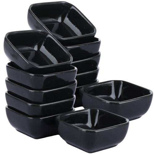 LDHHYH 12 Pack Ceramic Dipping Bowls,7.5x7.5x4cm Dipping Sauce Bowls, 3oz | Black Ceramic, Square Design, Smooth Glaze, Porcelain Dip Bowls, For Dips, Sauces and Side Dishes