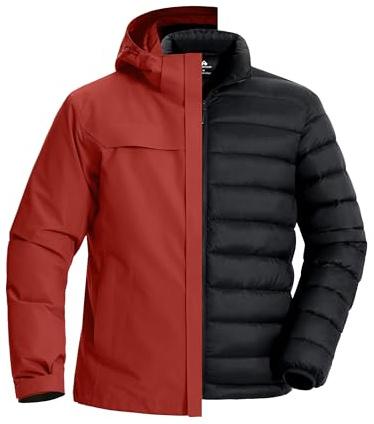 Pioneer Camp Veste de ski 3 en 1 pour homme avec doublure en duvet, imperméable et coupe-vent - Veste de snowboard chaude avec capuche réglable, Vermilion rouge, M
