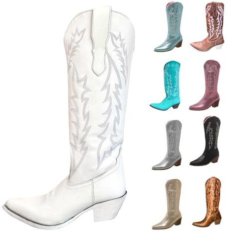 MJGkhiy Stivali Donna Texani Alti Western Stivaletti Con Tacco a Blocco Camoscio Stivale A Punta Invernali Pelle Boots Marroni Cowboy Stivali Camperos Stivaletto Comodi