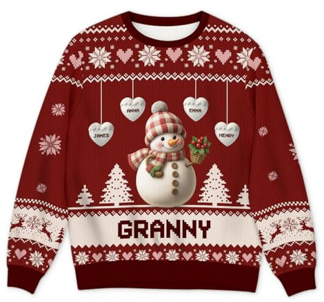 Personal Chic Ugly Christmas Sweater - Snowman for Grandma - Christmas Jumpers for Women, Xmas Jumpers, Long Sleeve Shirts Women, Personalised Gifts for Grandma (Model #1)