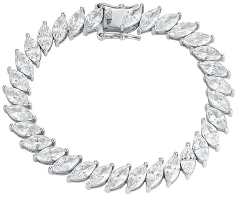 Zierliche Tennisarmbänder für Damen, 4 x 8 mm, Marquiseschliff, klar, 5A+ Zirkonia, simuliertes Herren-Diamant-Armband, 925er Sterlingsilber, Tennisarmband, trendiger Schmuck, 16–23 cm, 17cm / 6.69 in