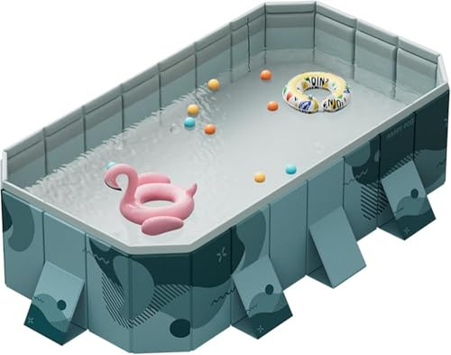 Foldable Swimming Pool - Collapsible Rectangle Paddling Pool for Adults and Families, Durable Hard Plastic for Outdoor Backyard Fun
