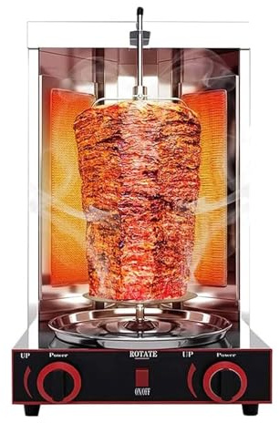 Asador Vertical Para Kebab, 360° Asad-or Profesional Para Shawarma, Horno Döner Giratorio De 2 Quemadores, Asa-dor De Acero Inoxidable Para Gyro, 50-300 °C, Pollo Y Kebabs(Gas-2800P)