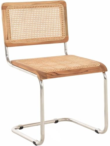 Krines Home Rattan Schwingstuhl Esszimmer aus Rattan Esszimmerstuhl Esszimmer Schwinger Stühle ohne Armlehne (Wiener Geflecht/Teak, Niedrige Rückenlehne)