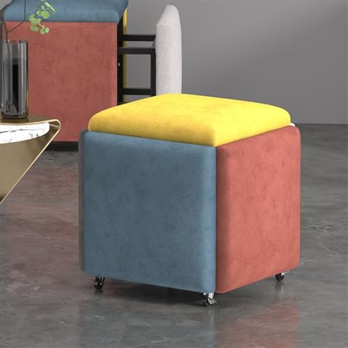 5-i-1 sittkub, förvaringsottomansk kub med svängbara hjul, transformerbart set för vardagsrum, sovrum, kontor (färg: Sammetssås lila, storlek 45 cm)