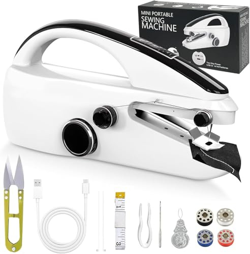 Macchina da Cucire Portatile Mini – Elettrica a 2 Velocità, Senza Fili – Ideale per Principianti, Riparazioni Rapide, Viaggi e Cucito Fai-da-Te – Kit Completo di Accessori